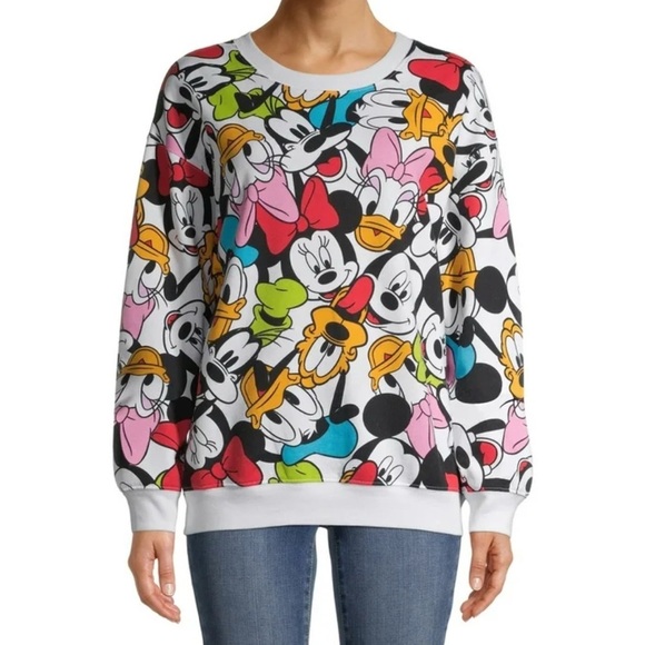 Disney Mickey & Friends Crewneck Sweatshirt Juinors Size Medium 7-9 AOP - Picture 1 of 12